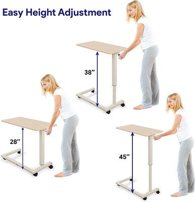 Medacure Adjustable Bedside Table w/ Wheels, 50 lb. Capacity, Light Oak (OB2845-LW)