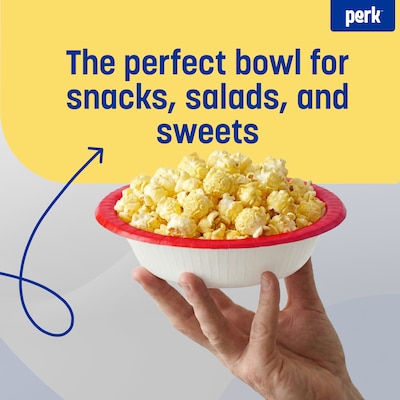 Perk™ Heavy-Weight Paper Bowls, 12 Oz., White/Red, 500/Carton (PK54332)