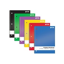 Better Office 3-Subject Notebooks, 8 x 10.5, College Ruled, 120 Sheets, 6/Pack (25736-6PK)