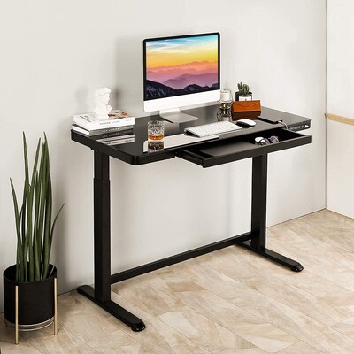 Uncaged Ergonomics Rise Up Glass Electric Standing Desk, 23.7" x 45.3", Black (RUglass-black)