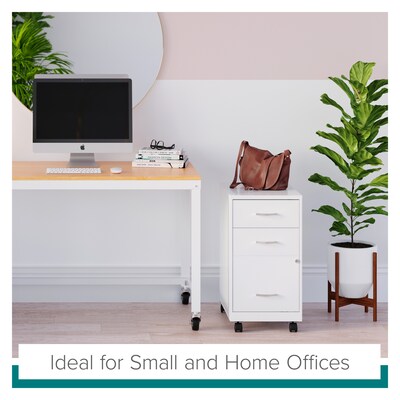 Space Solutions 18" 3-Drawer Mobile Letter Width Vertical File Cabinet, Pearl White (24428)