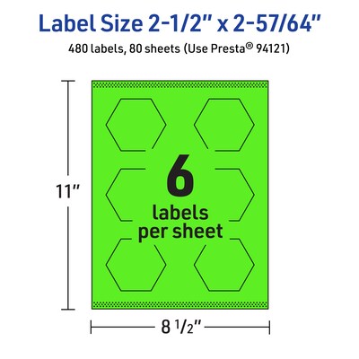 Avery Laser/Inkjet Multipurpose Decorative Edge Labels, 2-1/2" x 2-57/64", Neon Green, 480/Box (94121)