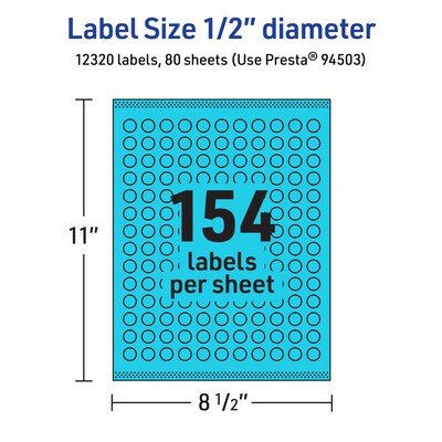 Avery Laser/Inkjet Multipurpose Circle Labels, 0.5" Dia., Bright Blue, 12320/Box (94503)