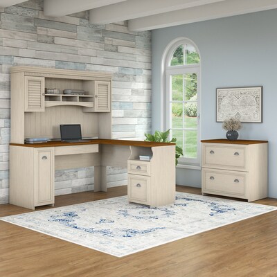 Bush Furniture Fairview Lateral File Cabinet, Antique White/Tea Maple (WC53281-03)