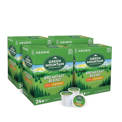 Green Mountain Breakfast Blend Decaf Coffee Keurig® K-Cup® Pods, Light Roast, 96/Carton (7522)