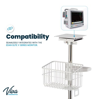 Viva Comfort Edan Elite V-Series Monitor Universal Vital Sign Mobile Stand with Mounting Plate, Whit