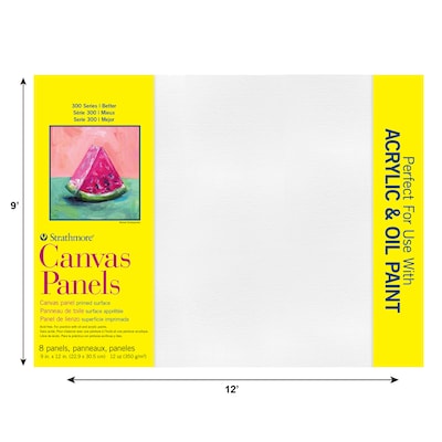 Strathmore 300 Series Primed Primed White Canvas Panel, 9 x 12, 8/Pack (STTP31109)