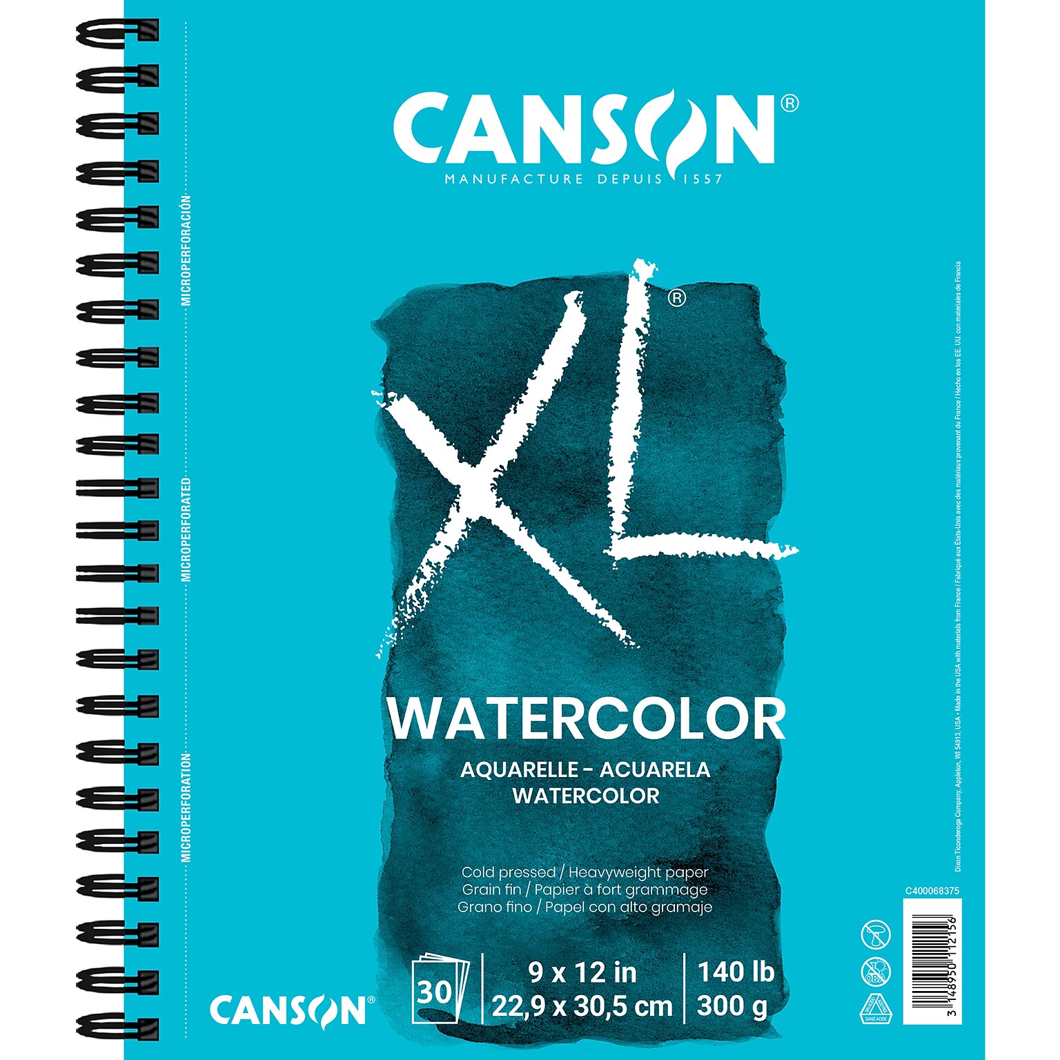 Canson XL Series 9 x 12 Wire Bound Watercolor Sketch Pad, 30 Sheets/Pad (MCXC40006837503)