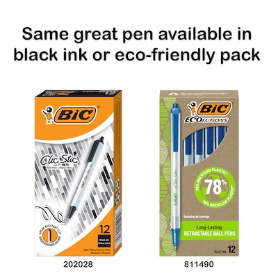 BIC Clic Stic Retractable Ballpoint Pens, Medium Point, Blue Ink, Dozen (CSM11-BLU)