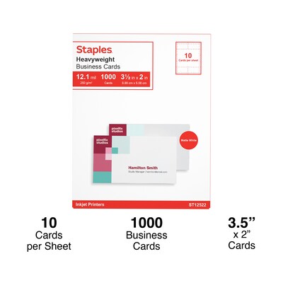 Staples® Business Cards, 3.5 x 2, Matte White, 1000/Pack (ST12520)