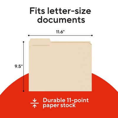 Staples 1/3-Cut Left-Tab File Folders, Letter Size, Manila, Durable Paper Stock, 100/Box