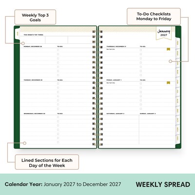 2027 Blue Sky Day Designer 5 x 8 Weekly & Monthly Planner, Green (163794)