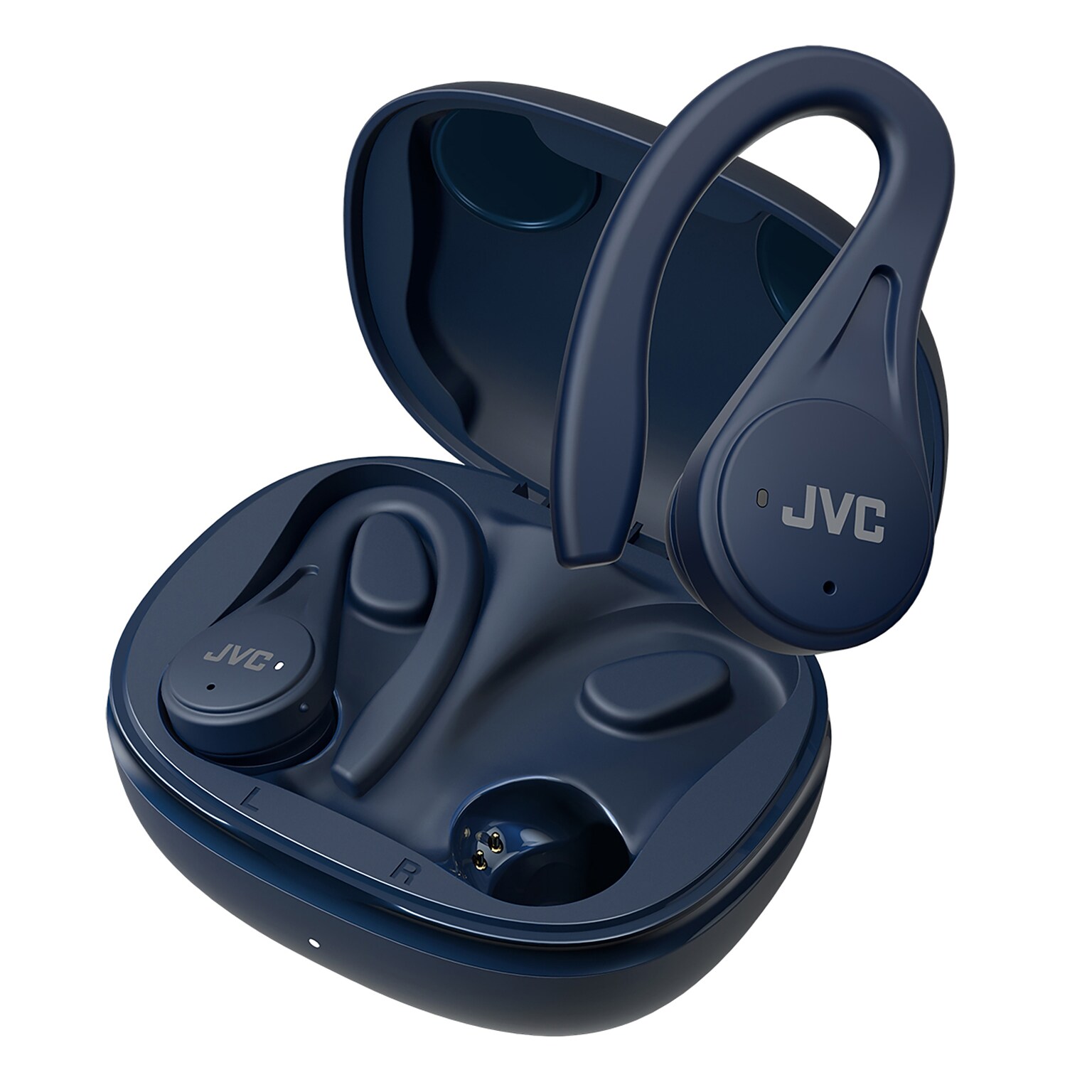 JVC Fitness True Wireless Earbuds with Microphone, Earhooks & Charging Case, Bluetooth, Blue (HA-EC25T)