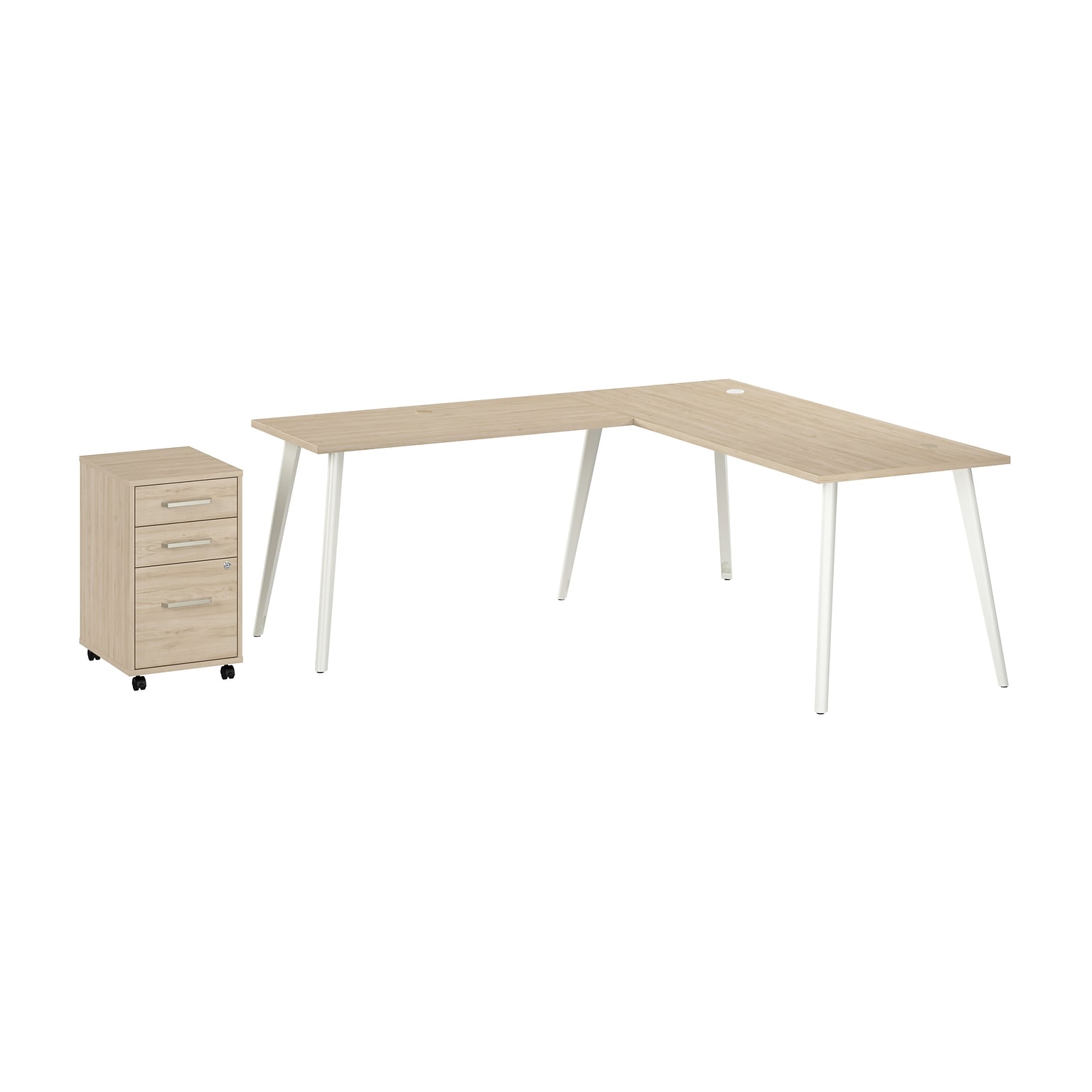 Bush Business Furniture Vista 72W L Shaped Desk with Mobile File Cabinet, Natural Elm (VST007NESU)