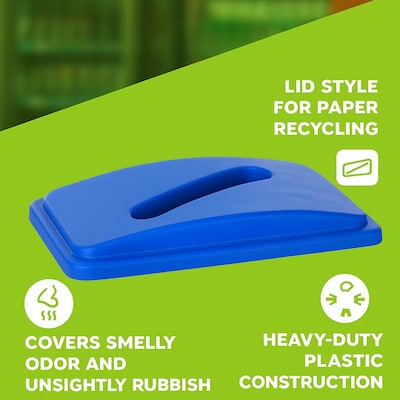 Alpine Industries Polypropylene Recycling Bin with Lid and Dolly, 23 Gallon, Blue (ALP477-BLU4-PKD)