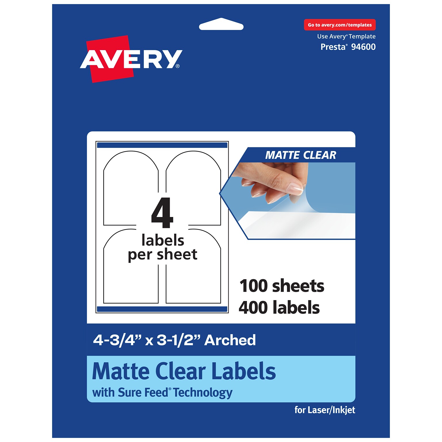 Avery Laser/Inkjet Decorative Edge Multipurpose Labels, 4-3/4 x 3-1/2, Clear, 400/Box (94600)