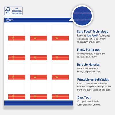 Avery Gold-Red Gift Matte Blank Card, White, 120/Pack (S00-FG6)