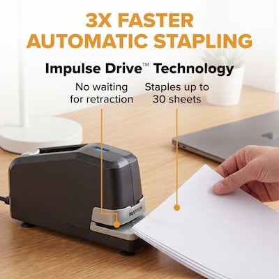 Bostitch Impulse Electric Desktop Stapler, 30-Sheet Capacity, Black, 6/Carton (02210CT)