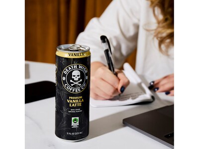 Death Wish Coffee Co. Vanilla Latte Cold Brew Coffee Can, Medium Roast, 11 fl. oz., 12/Carton (LRVNLA12)