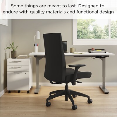 WPS Upholstered Task Chair 2D, Adjustable Arms, Black Fabric Synchro Tilt (54045)