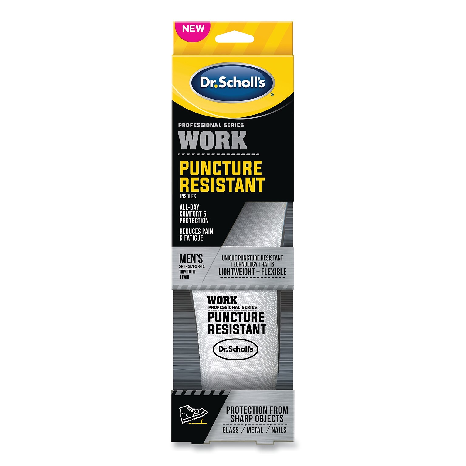 Dr. Scholls Professional Series Work Puncture Resistant Insoles for Men, Mens Size 8 to 14, Black