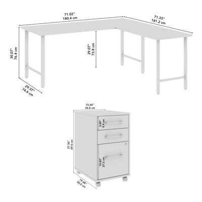Bush Business Furniture Hustle 72"W L Shaped Computer Desk with 3 Drawer Mobile File Cabinet, Natural Elm (HUS013NE)