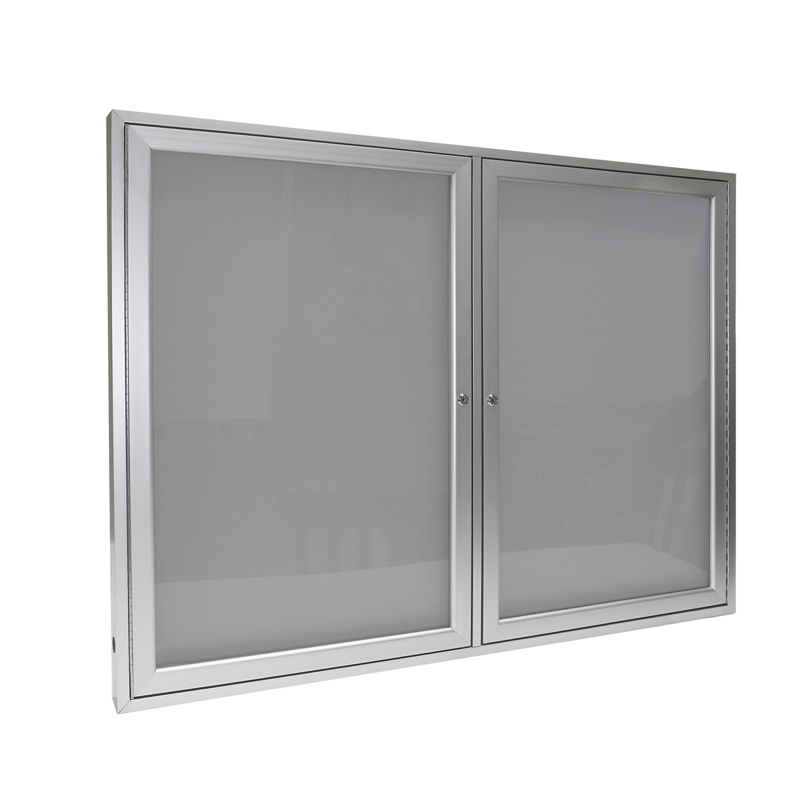 Ghent 2 Door Enclosed Vinyl Bulletin Board, Satin Aluminum Frame, 3H x 4W, Silver, (GHEPA23648VX193)