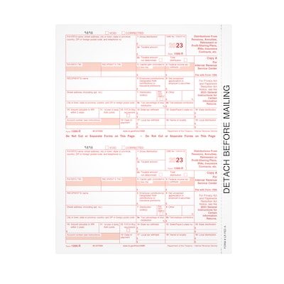 TOPS 2023 1099-R Tax Form, 1-Part, Federal Copy A, 50/Pack (LRFEDA-S)