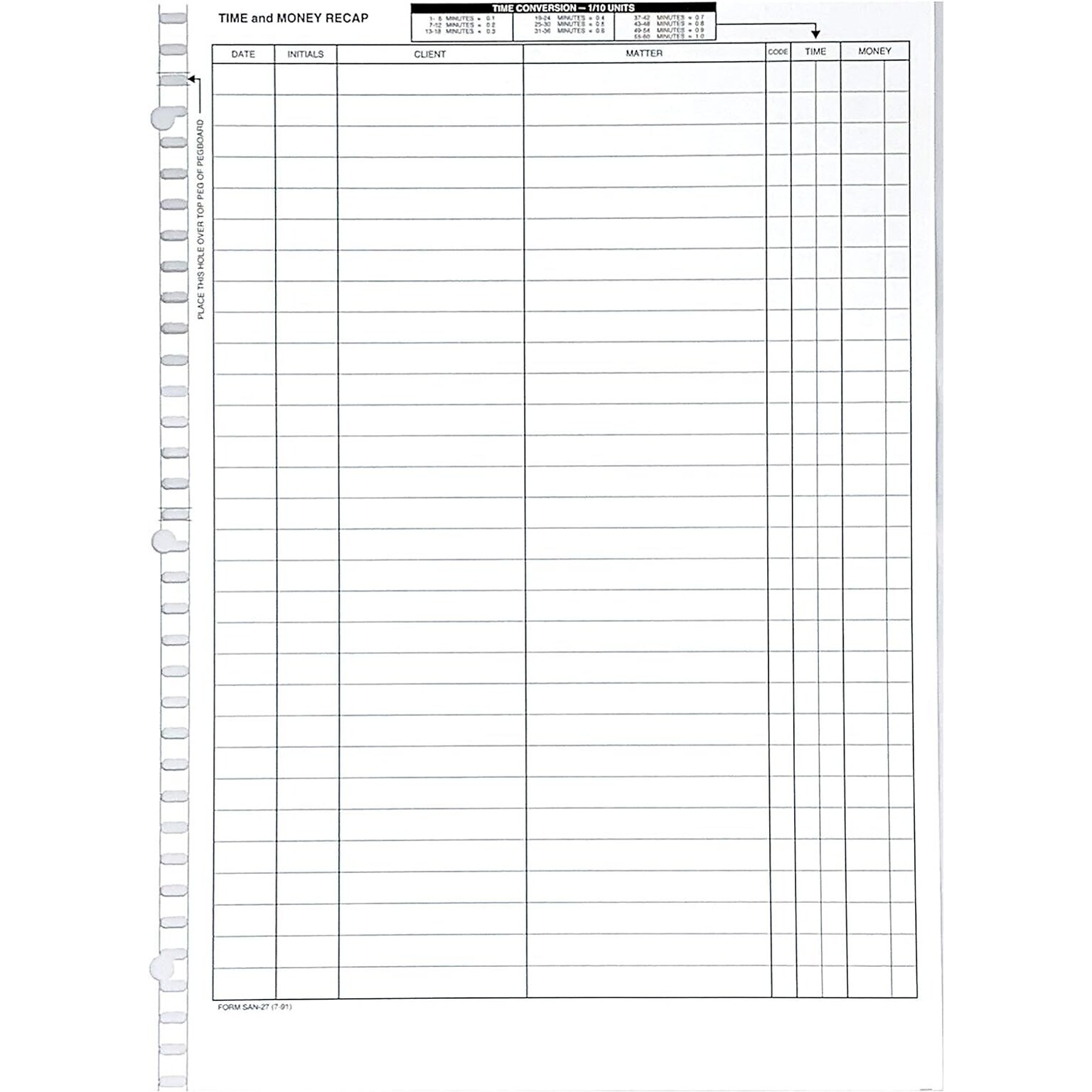 San25SH Timekeeping System, 30 Shingled Pre-printed Timekeeping Slips for SAN-27 Sheet