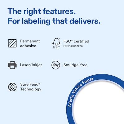 Avery Rectangle Laser/Inkjet Multipurpose Labels, White, 40 Labels/Sheet, 250 Sheets/Pack (19479311282)