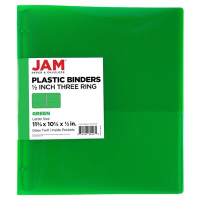 JAM Paper 1/2 3-Ring Flexible Poly Binder, Green (PB75237GR)