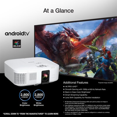 Epson Home Cinema 2350 4K PRO-UHD 3-Chip 3LCD Smart Streaming Projector, White (V11HA73020)