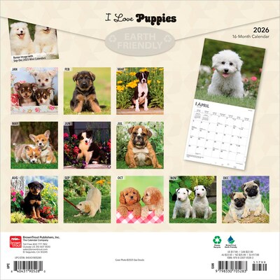 2026 BrownTrout I Love Puppies 12 x 12 Monthly Wall Calendar (9798330705283)