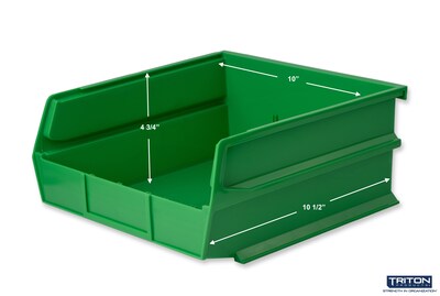 Triton Products LocBin Large Stackable Plastic Storage Bin, 5" x 11"x 10.875", 10.36 Qt., Green, 6/Pack (3-235GRN)