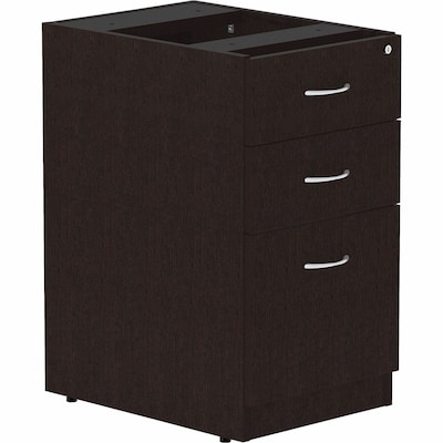 Lorell Essentials 3-Drawer Stationary Pedestal Cabinet, Letter/Legal Size, Lockable, 28.3H x 16W x 22D, Espresso/Silver Brush
