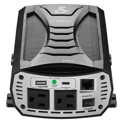Cobra® 400W Pure Sine Wave Power Inverter with 2-USB Ports, 2-Outlets, Black & Gray (CPI400PSW)