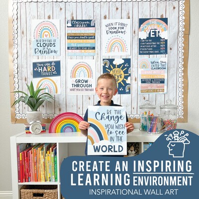 Hadley Designs 14" x 11" Boho Rainbow Growth Mindset Classroom Decor Posters, 9/Set (HDDX004A2JP97)