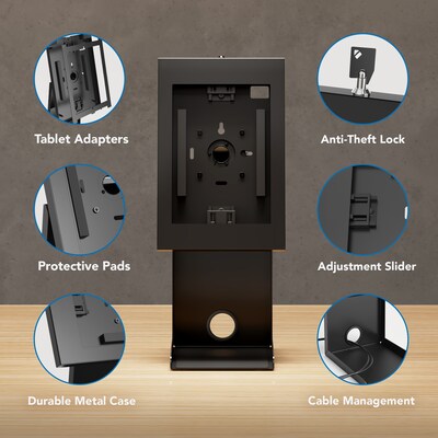 Mount-It! Adjustable Anti-Theft Tablet Kiosk with Printer Shelf, Black (MI-3883B_G10)