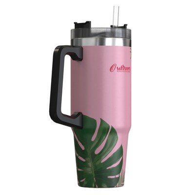 Outdoors Professional Stainless Steel Double-Walled Vacuum Insulated Tumbler with Straw, 30 oz., Tropical Pink (OUTD9225)