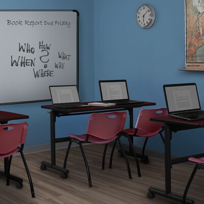 Regency Kobe 48 Flip Top Mobile Training Table- Mahogany & 2 M Stack Chairs- Burgundy
