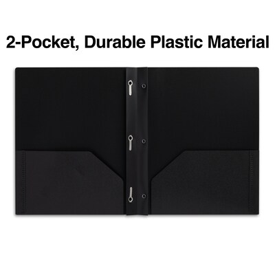 Staples® Poly Two-Pocket Portfolio w/Prong Fasteners, Black (21642-CC/20631)