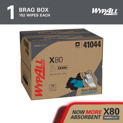 WypAll PowerClean X80 Cloths, 11.1 x 16.8, White, 152 Sheets/Box (41044)