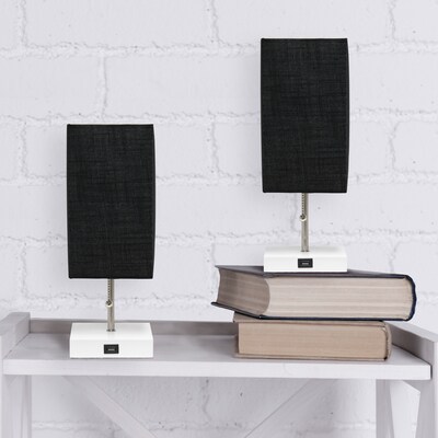 Simple Designs Petite White Stick Lamp with USB Charging Port and Fabric Shade, Black, 2/Pack (LC2004-BAW-2PK)