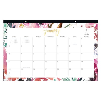 2027 Blue Sky Magenta Blooms 17 x 11 Monthly Desk Pad Calendar, Pink/White (149057-27)
