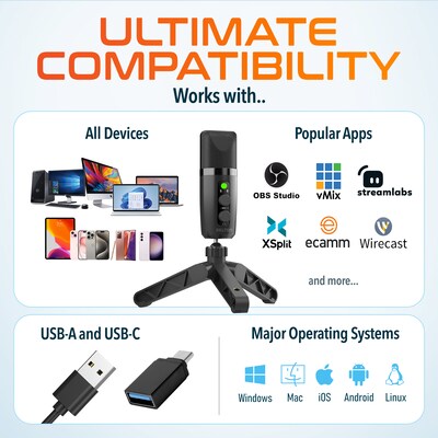 Delton M320 RGB Condenser Microphone and ANC Bluetooth Computer Headphones Podcast & Recording Kit, Black (DRU3000BD3)
