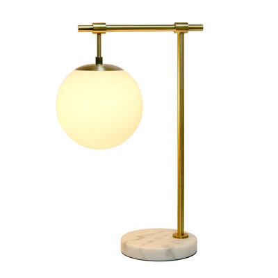 Lalia Home Studio Loft 21" White Globe Shade Table Desk Lamp With Marble Base and Antique Brass Arm (LHT-5064-AB)