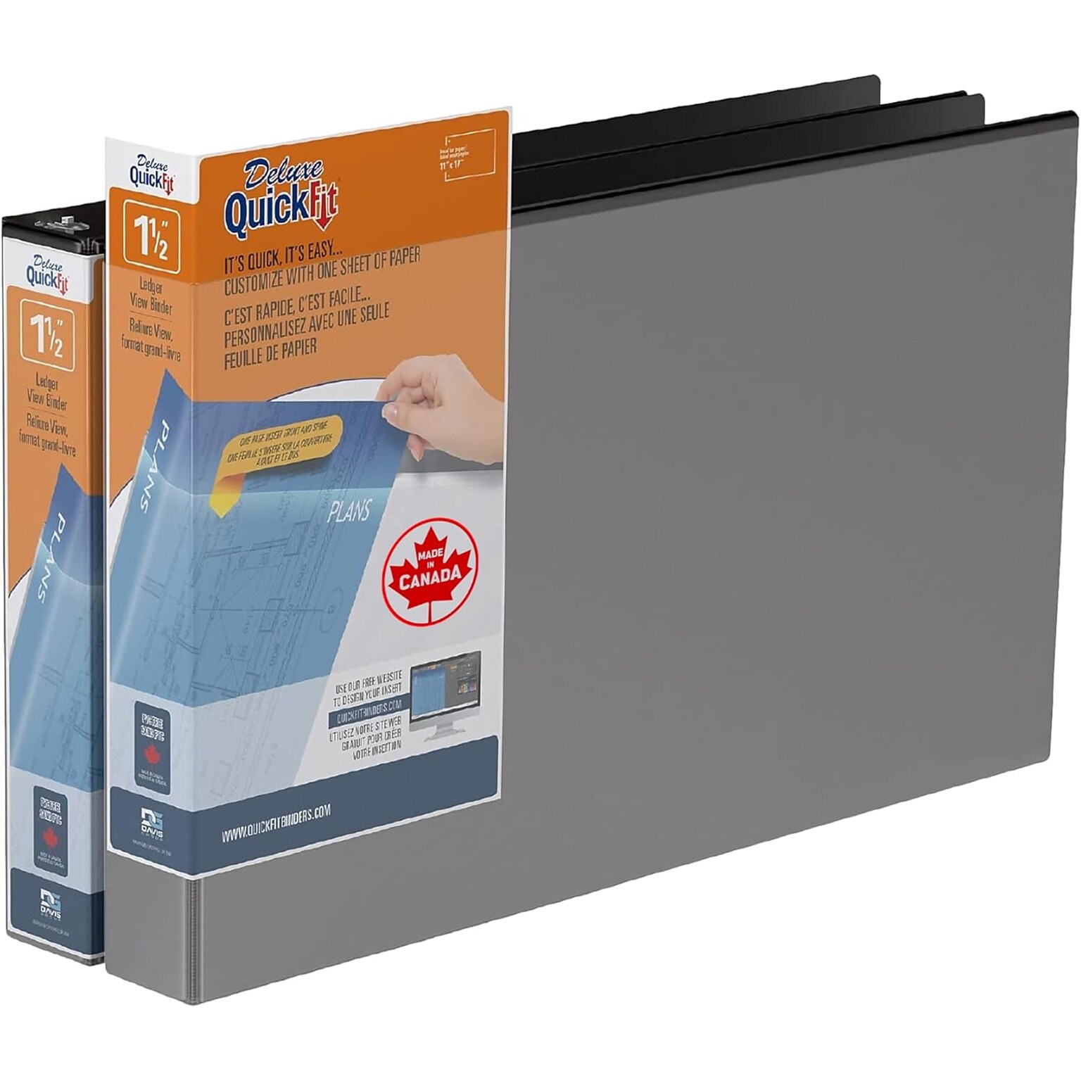 Davis Group QuickFit Heavy Duty 1 1/2 3-Ring Standard Binders, D-Ring, Black, 2/Pack (94021-02)
