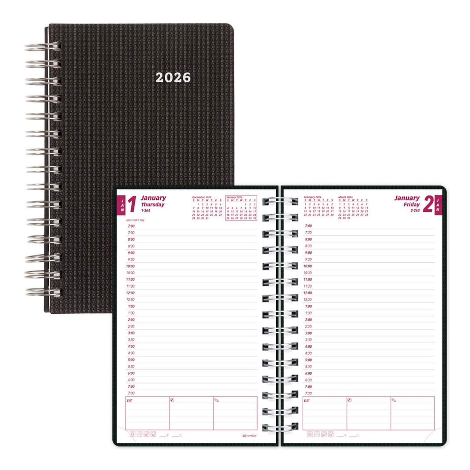 2026 Brownline DuraFlex 5 x 8 Daily & Monthly Appointment Book, Plastic Cover, Black (CB634V.BLK)