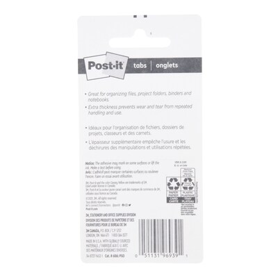 Post-it® Durable Tabs, 1" Wide, Lined, Assorted Colors, 66 Tabs/Pack (686L-PGO)