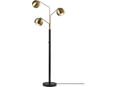 Adesso Emerson 68 Matte Black/Antique Brass Floor Lamp with 3 Globe Shades (5139-21)